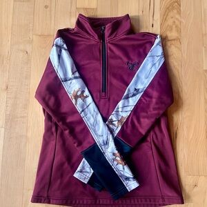 TrueTimber Burgundy Quarter-Zip Pullover with Camo Print Sleeves